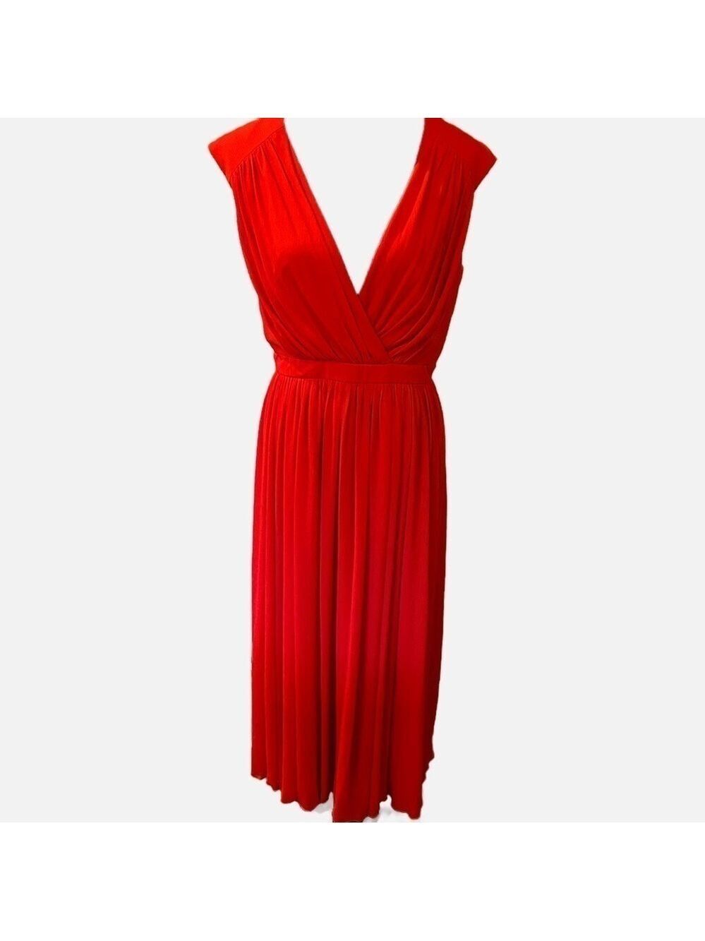 Badgley Mischka Gown Dress Maxi 10 Low Cut Sleeveless Red Side Slit *Flaw*